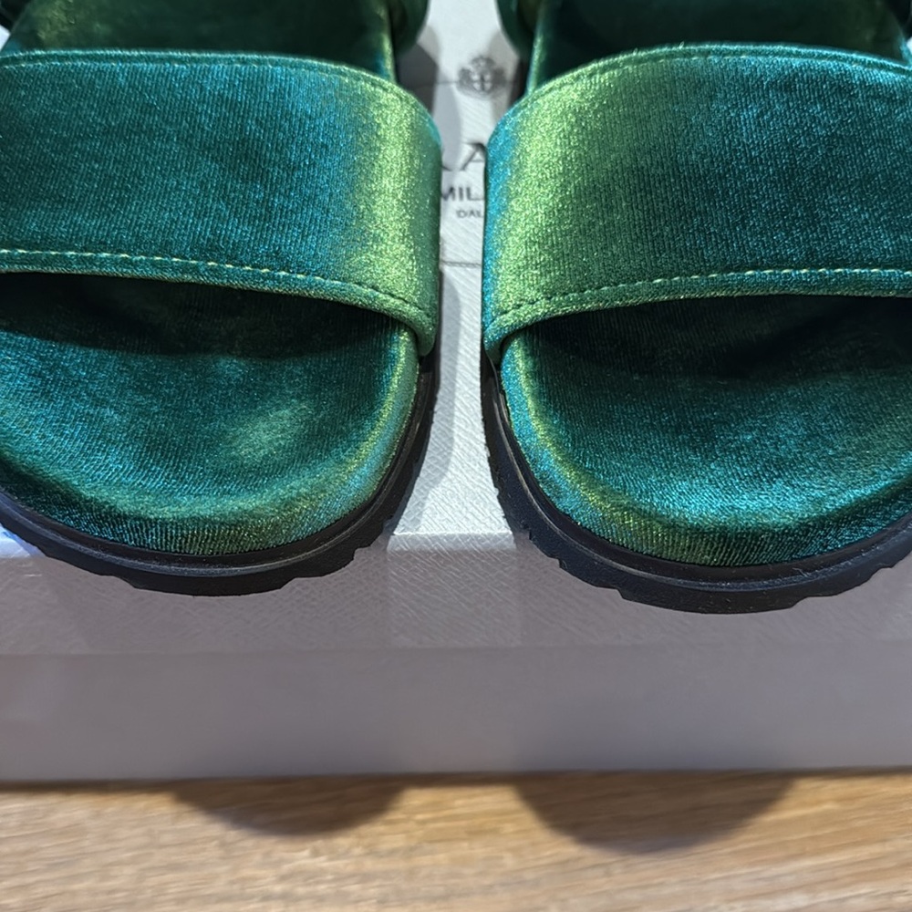 Prada Green Velvet Slide Sandals - Picture 3 of 11